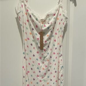 SKIMS Long Slip Dress in Marble Candy Heart Print (NWT).